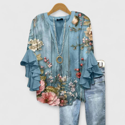 Althea Women's Floral Blouse | Lightweight Ruffle Sleeve Design 0