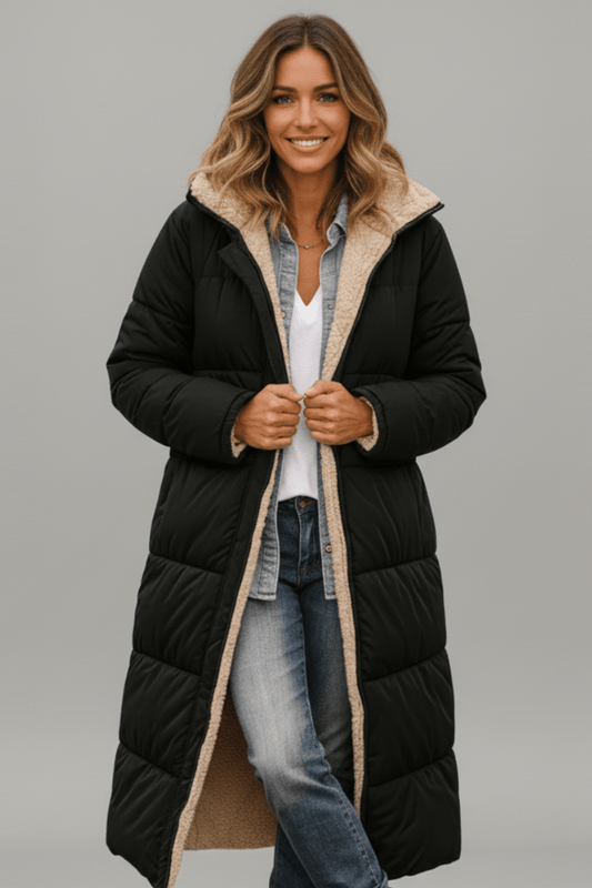 Amara Long Puffer Coat | Hooded, Insulated Winter Coat for Women