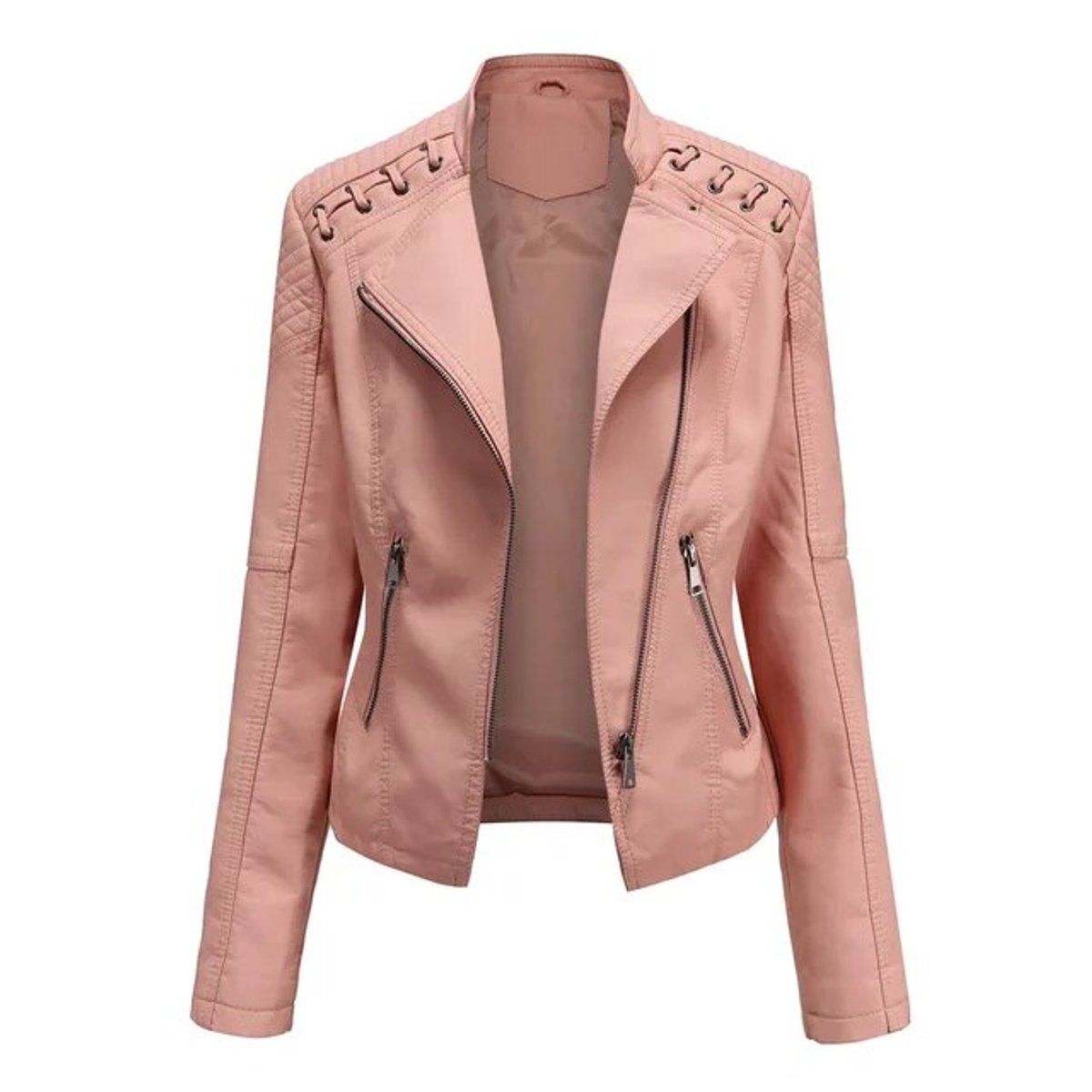 Amelia Women's Moto-Style Biker Jacket | Faux Leather, Zip-Up 6