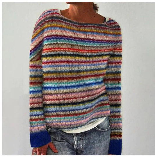 Arden Women's Knit Sweater | Retro Striped Relaxed Fit 0