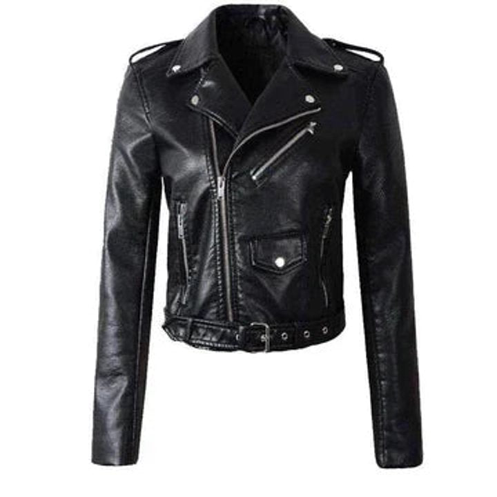 Aria Women's Cropped Moto Jacket | Faux Leather, Belted Biker Style 2