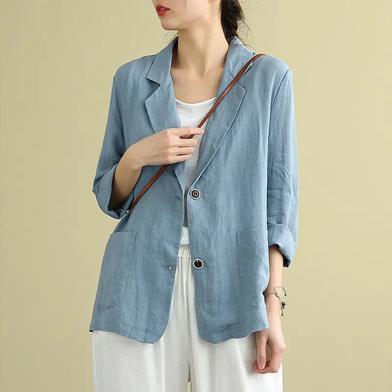 Ava Linen Blazer | Women's Lightweight Tailored with Pockets