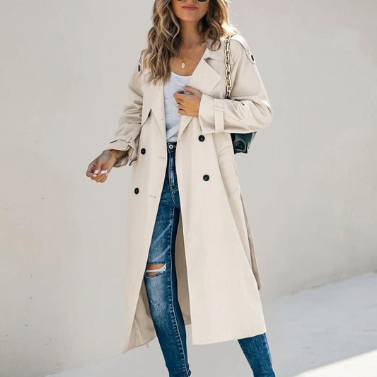 Avery Long Trench Coat | Premium Cotton Blend, Adjustable Waist