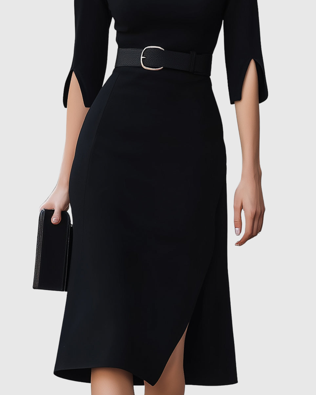 Blythewyn Women's Black Midi Dress | Tailored Fit, Elegant High Neckline 3