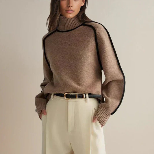 Camila Women's Oversized Turtleneck Sweater | Colorblock Knit 0