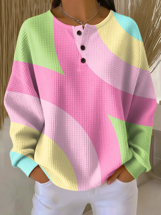 Carmen Women's Oversized Sweater | Waffle Knit, Long Sleeve Button Front 0