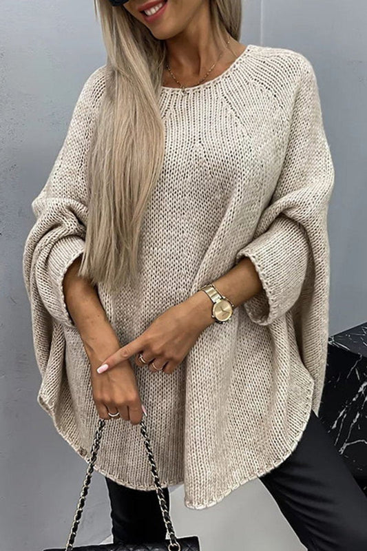 Clara Women's Oversized Batwing-Sleeve Knit Sweater | Relaxed Fit Crewneck 0