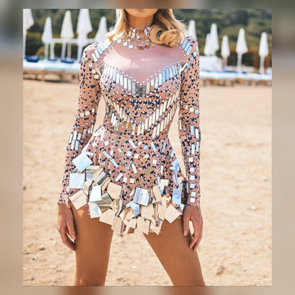Cleo Women's Mini Dress | Crystal Embellished Sheer Mesh 5