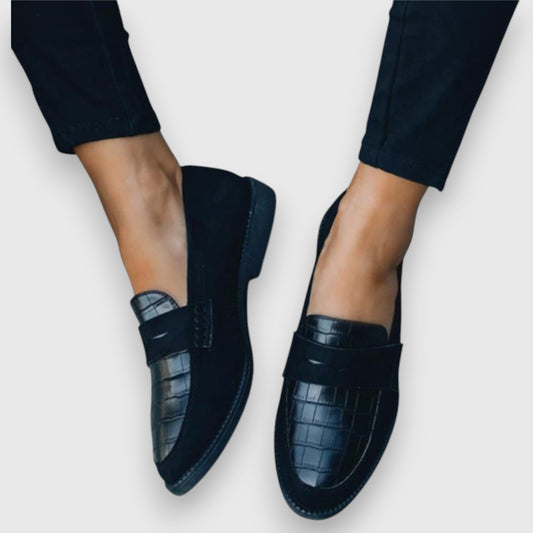 Cora Black Loafers Women | Leather Slip-On Shoes, Comfortable Design