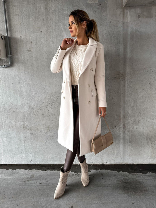 Dalia Women's Coat | Double-Breasted, Loose Fit, Polyester, Midi Length