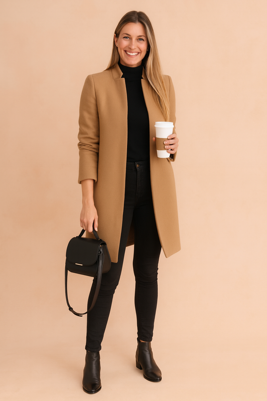 Elara Minimalist Coat | Slim Tailored Polyester Blend