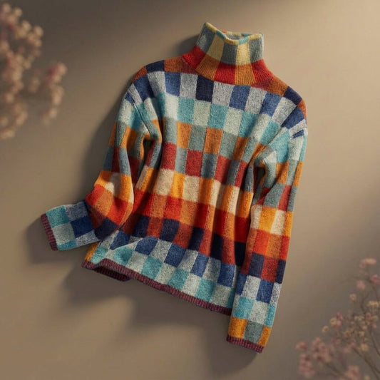 Elysia Women's Checkered Sweater | Merino Wool Blend 0