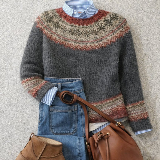 Elysia Women's Sweater | Relaxed-Fit, Fair Isle Knit Crewneck 0