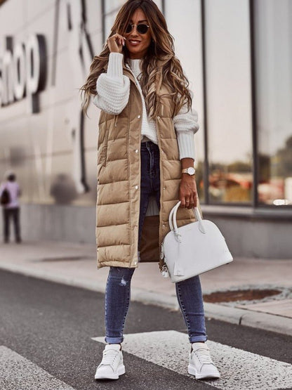 Emma Women's Long Quilted Puffer Vest | Hooded Sleeveless Winter Layer 0