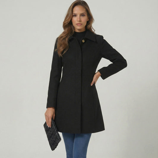 Emmara A-Line Coat | Elegant Button Closure