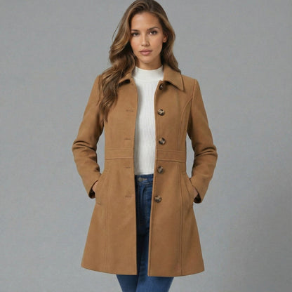 Emmara A-Line Coat | Elegant Button Closure