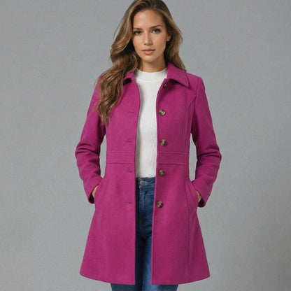 Emmara A-Line Coat | Elegant Button Closure