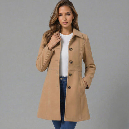 Emmara A-Line Coat | Elegant Button Closure