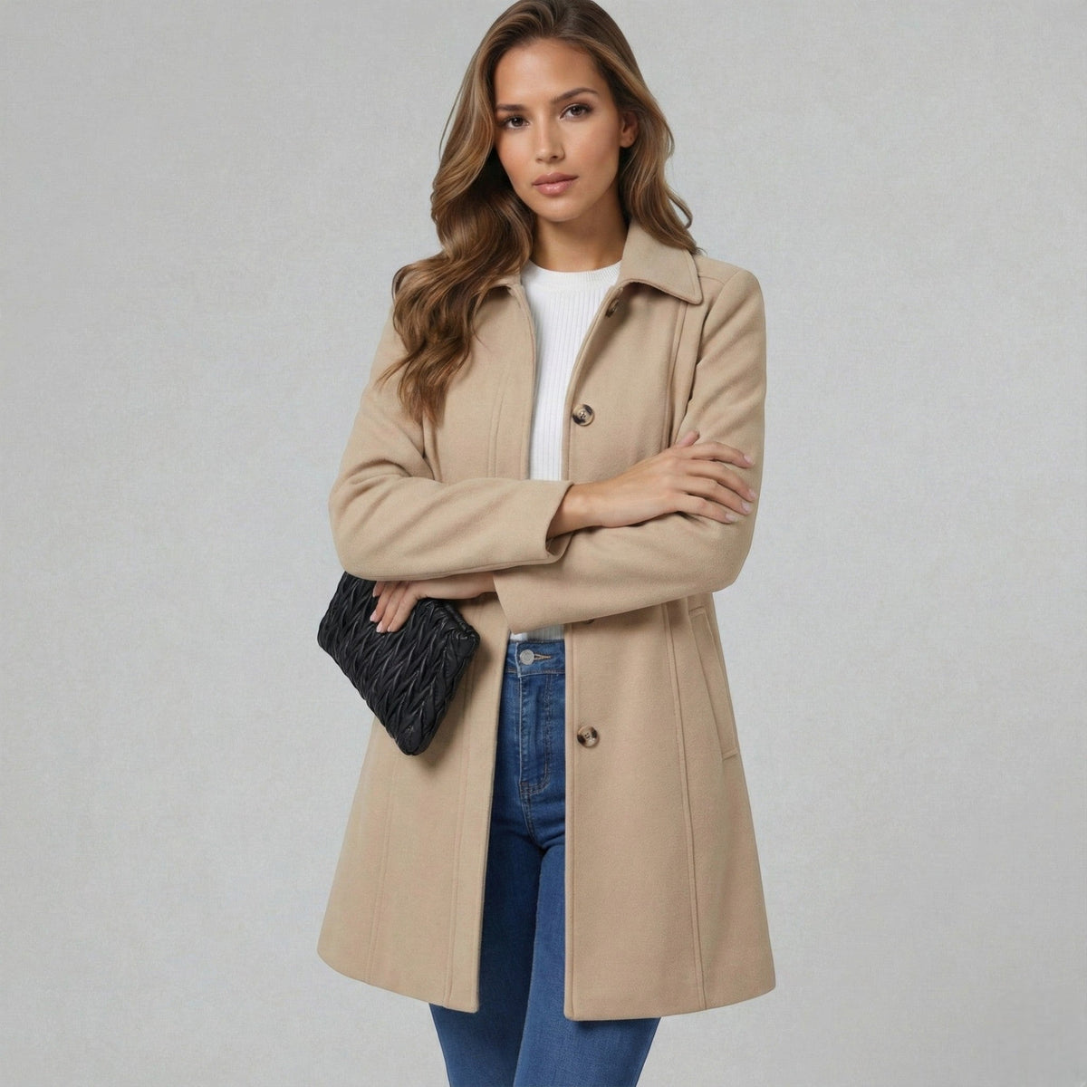 Emmara A-Line Coat | Elegant Button Closure