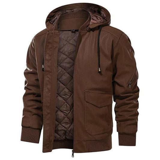 Farren Men's Faux Leather Jacket | Water and Wind Resistant, Removable Hood 0