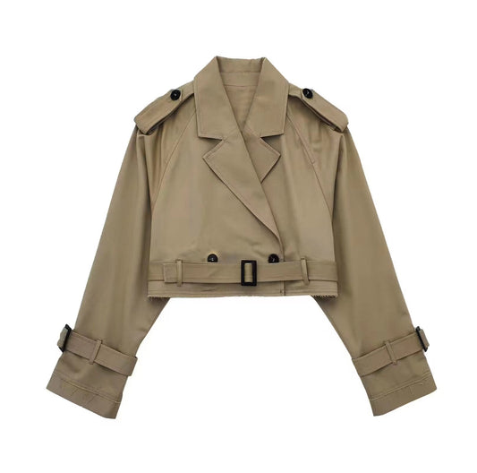 Haven Short Trench Coat | Classic Polyester, Belted Design for Women