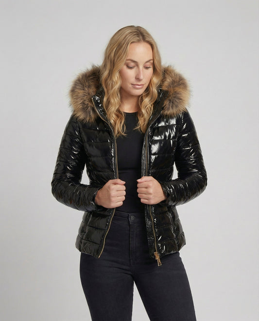 Haven Women's Coat | Black Puffer Jacket with Fur Hood