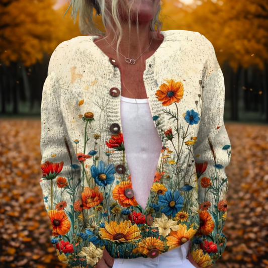 Helena Women's Vintage Flower Cardigan | Soft Knit, Relaxed Fit 0