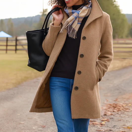Helga Women's Coat | Classic Long Winter Puffer with Button Placket