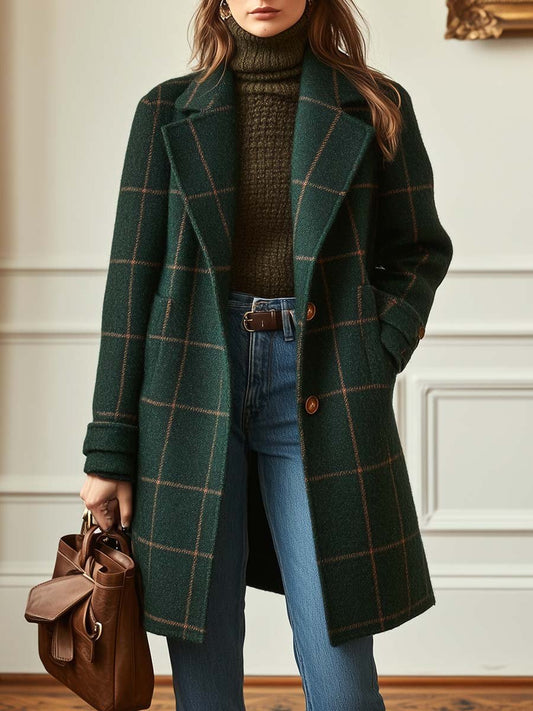 Juno Wool Coat Women | Retro Tweed, Lapel Collar, Check Pattern
