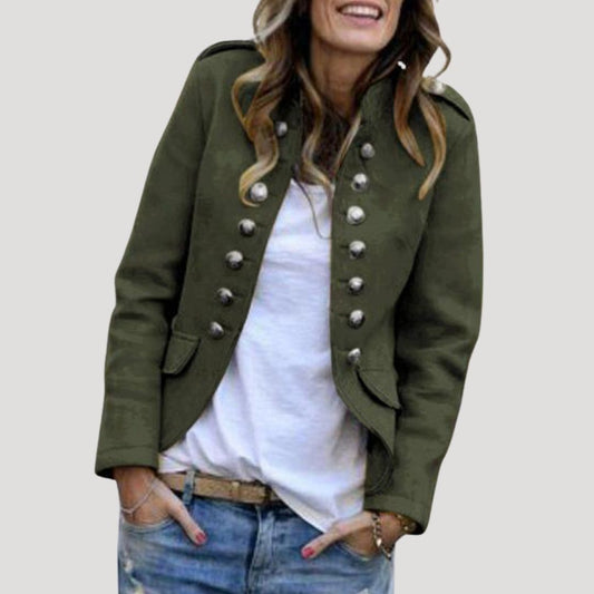 Kiera Women's Cropped Military Jacket | Tailored Double Breasted with Silver Buttons 0