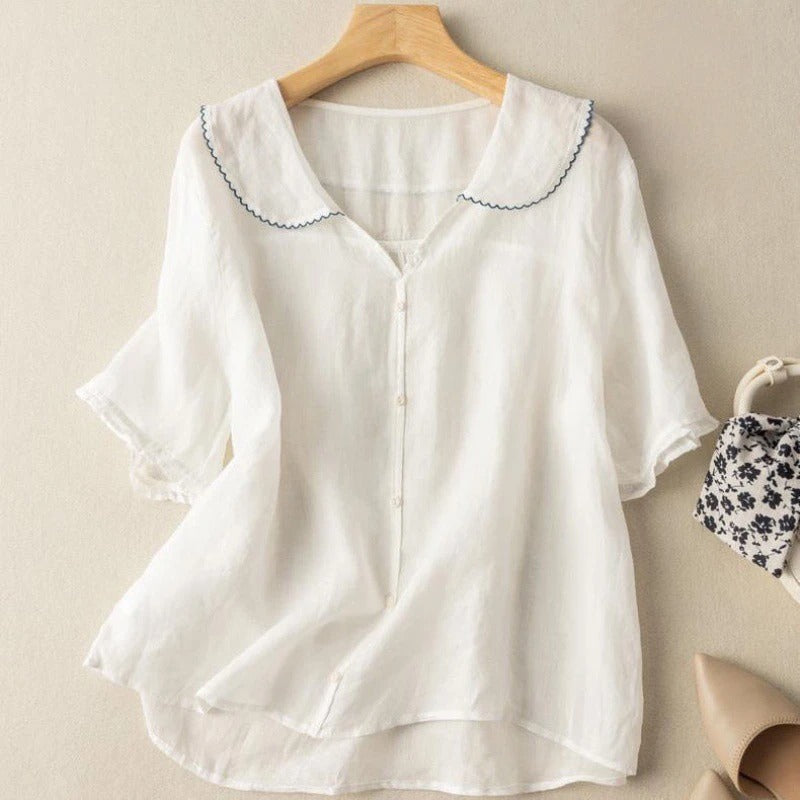 Kris Women's White Blouse | Scalloped Collar, Relaxed Fit, Plus Size Available 4