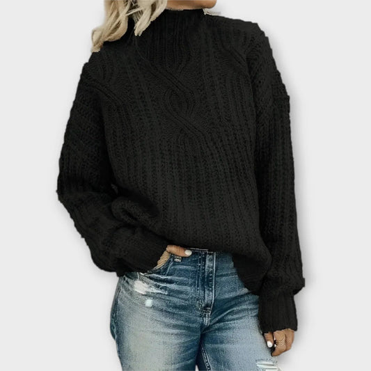 Liv Women's Sweater | Modern High-Neck, Cable-Knit 0