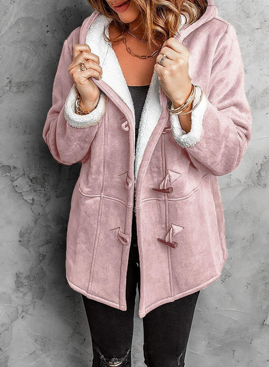 Luna Women's Hooded Coat | Wool Lining, Unique Button Design 0