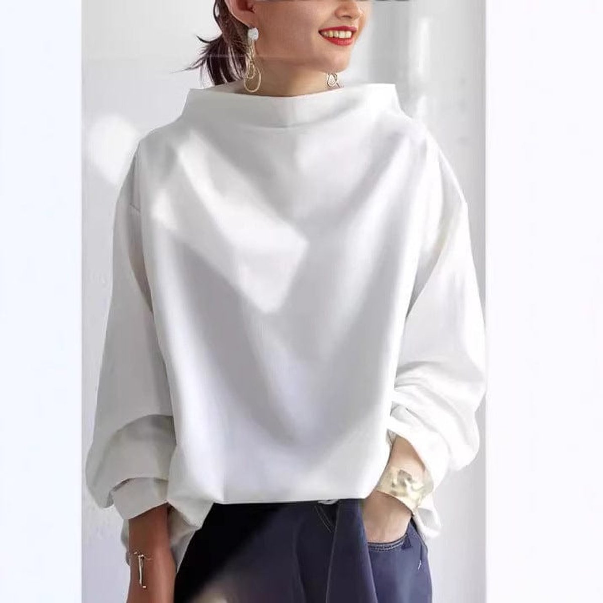 Lyla Women's Oversized Sweater | Mock-Neck Knit Pullover, Relaxed Fit 3
