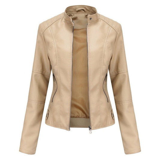 Madeline Women's Faux Leather Moto Jacket | Stand Collar, Zip-Up 0
