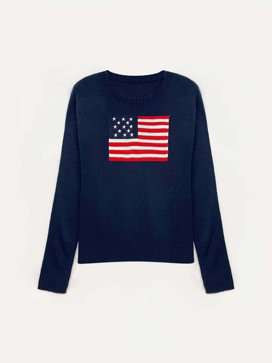 Mira Women's Knitted Sweater | Cotton Blend, American Flag Motif 0