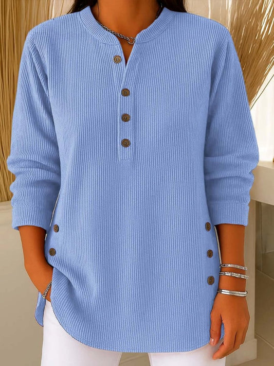 Mira Women's Sweater | Ribbed Knit with Button Detail, Long Sleeve 0