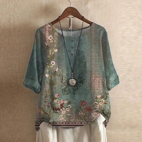 Raina Women's Blouse | Vintage Floral, Relaxed Fit Summer Top 0