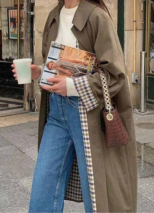 Sable Oversized Trench Coat | Cotton Blend, Plaid Lining for Women