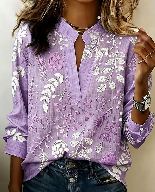 Saria Women's Blouse | Soft-Touch Pastel Floral V-Neck 0