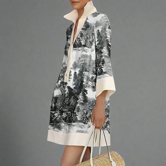 Sierra Women's Mini Tunic Dress | Vintage Toile Prints, Relaxed Fit 0