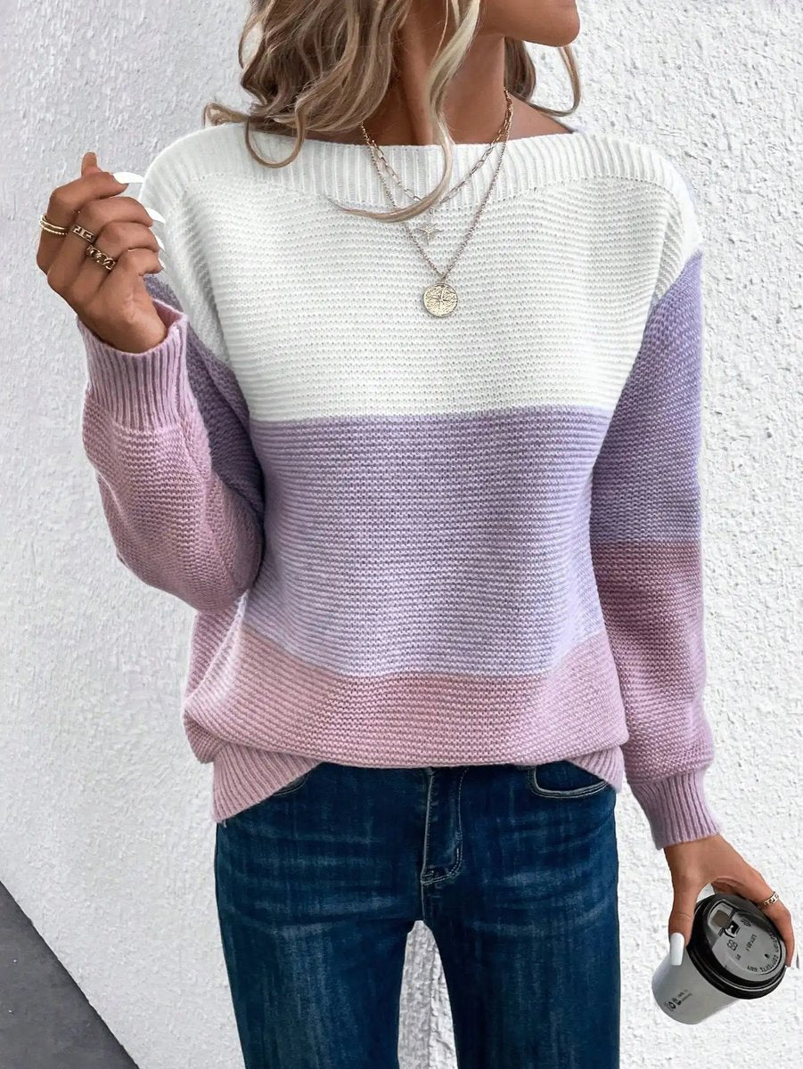 Sophia Women's Relaxed-Fit Crewneck Sweater | Color-Block Knit 7