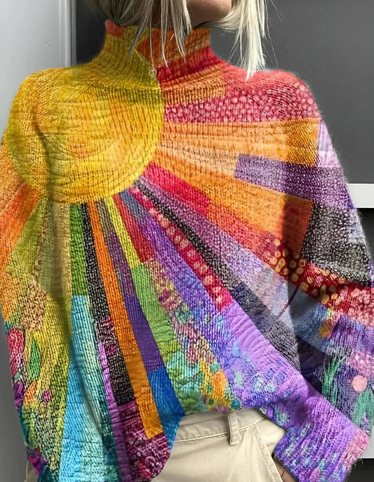 Sophie Women's Oversized Sweater | Multicolor Abstract Knit, Relaxed Fit 0