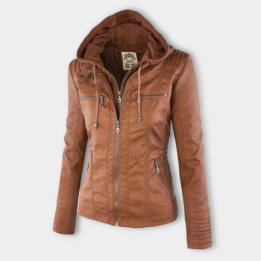 Wynn Women's Moto Jacket | Hooded Faux Leather, Removable Hood 0